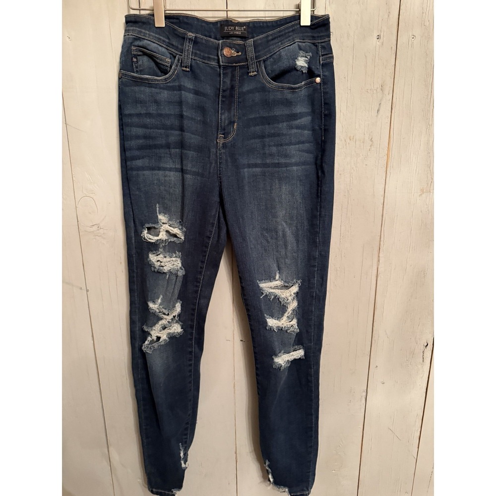 Judy Blue Jeans‎ Womens 9/29 Blue Skinny Fit Distressed Denim Pants Stretch